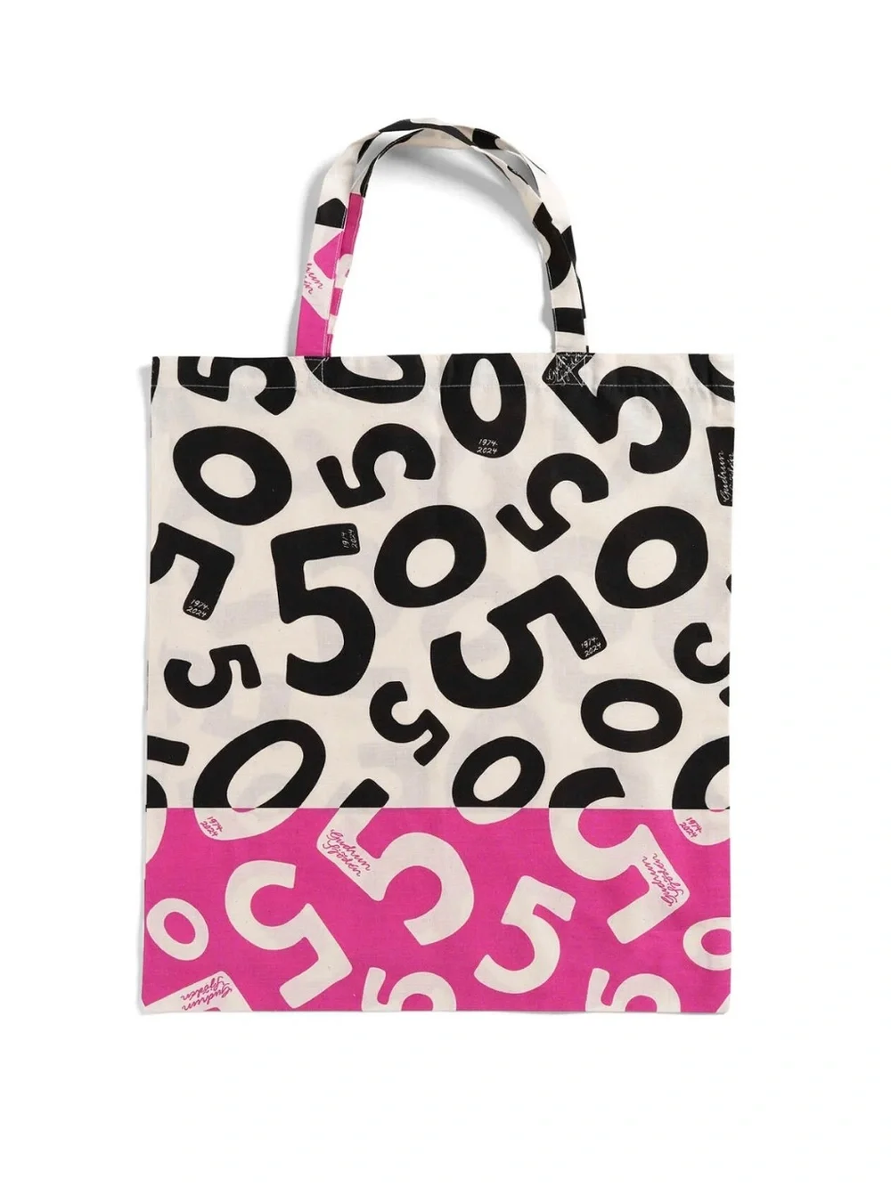 Gudrun Sjoden 50th Anniversary Cotton Tote 1974-2024 Pink Black Graphic 15-16”